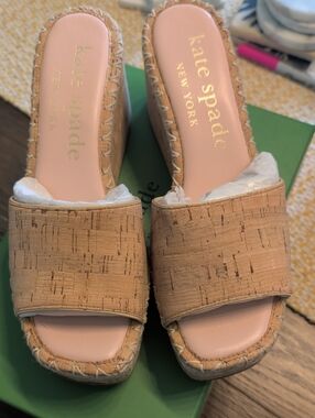 kate spade Neutral Cork Wedge Espadrille Sandals